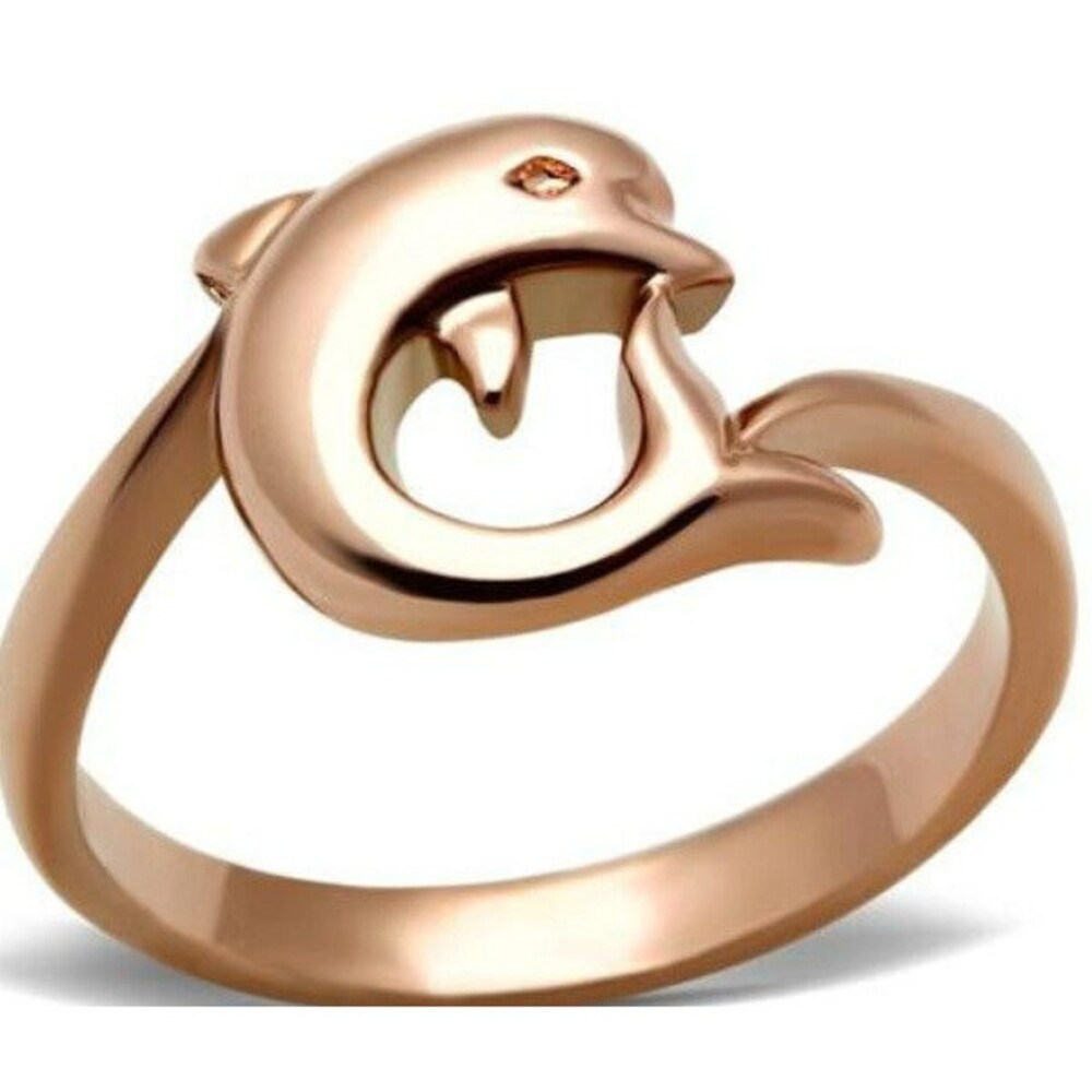 Dolphin Rose Gold Plated Ring Dainty Ocean Sea Life Cute Animal Jewelry